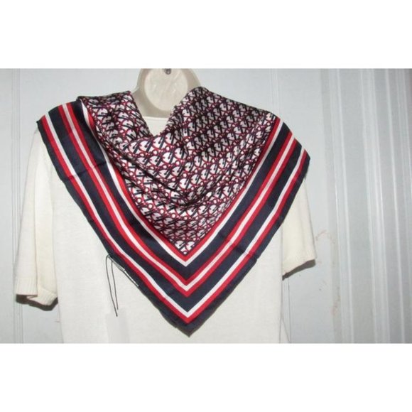 DIOR Red White Navy Trotter Print Logo Silk Scarf - Picture 5 of 9